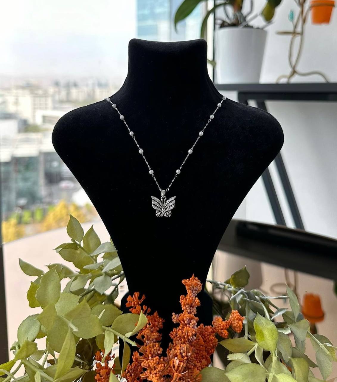 Zirkon Taşlı Kelebek Kolye Gold